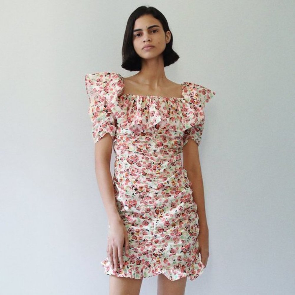 Zara ruffle ruched floral print mini dress NWt - Picture 1 of 6